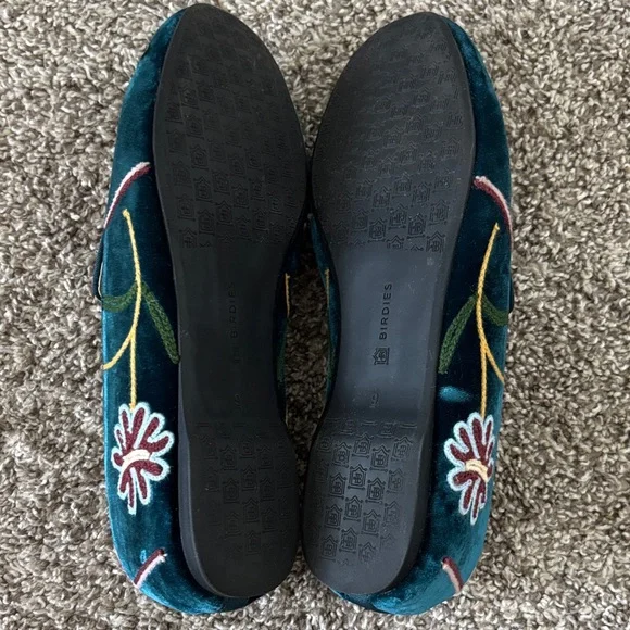 Sale!!! Birdies Women’s Azure Velvet Loafers with Floral Embroidery Size 9 - Picture 5 of 10